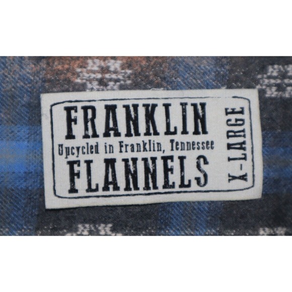 Franklin Flannels Shirt Size XL Men Faded Blue Plaid Bleach LS Lived In Upcycled - Picture 3 of 6
